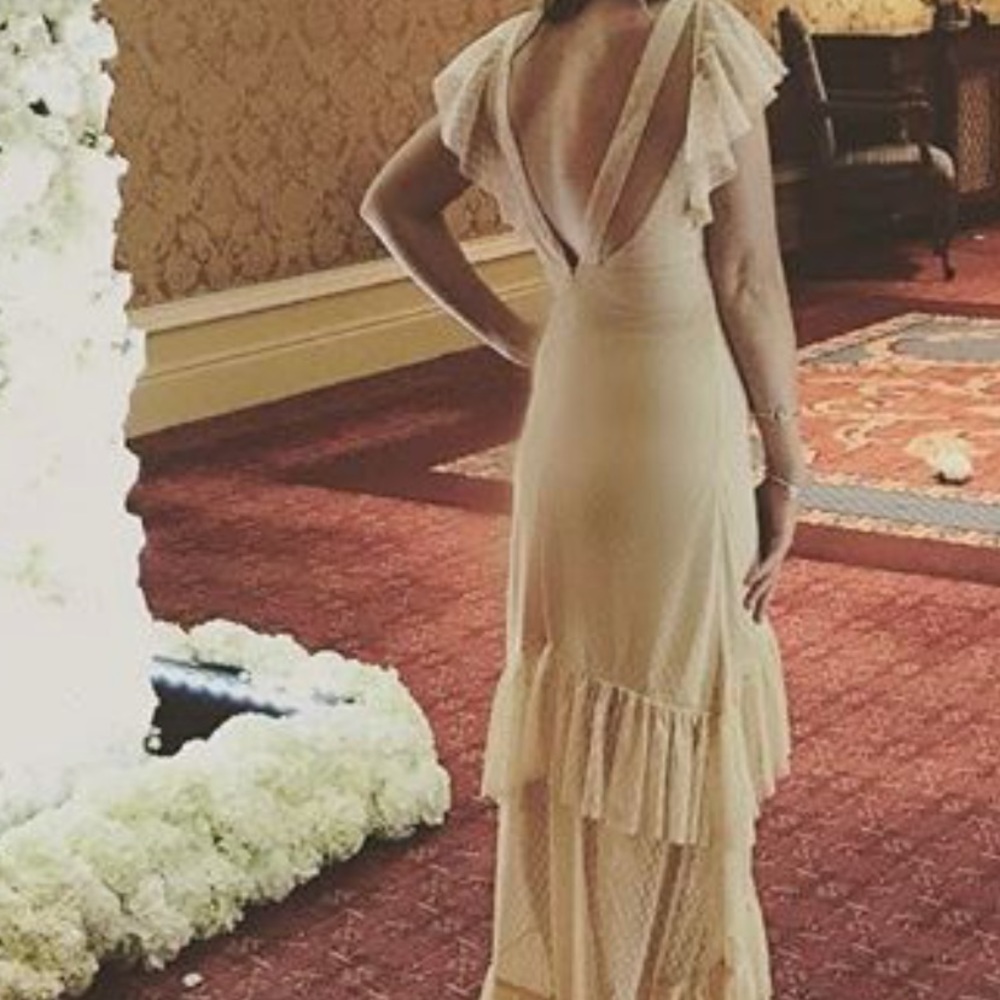 ASOS Tan Flutter Sleeved Gown with Back Detail